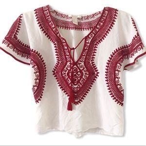 Forever 21 White and Red Bohemian Blouse